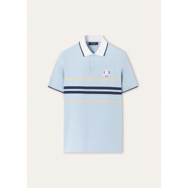 Loro Piana - Polo Rc Replica Technical Pique Stripes, Man, Sky Blue Fancy, Size: S