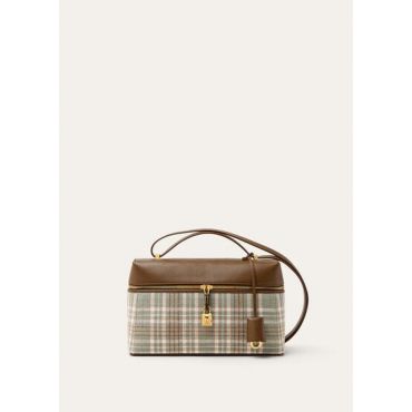 Loro Piana - Extra Bag L27 Lp Tartan/rounded Leather, Woman, Green Cream/Orange/Sun Gold, Size: NR