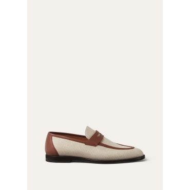 Loro Piana - Sergio Walk Loafer Natural Canvas & Rounded Calf, Woman, Natural/Caramel Sugar, Size: 37