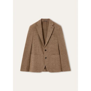 Loro Piana - Torino Notch Sb Jacket Jersey Wool Chevron, Man, Camel Chevron, Size: 46