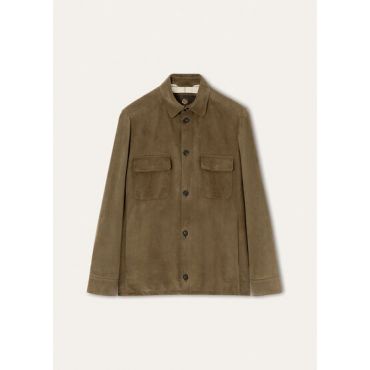 Loro Piana - Loro Piana Overshirt Lowered Suede, Man, Leaf Tea, Size: 50