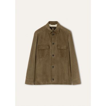 Loro Piana - Loro Piana Overshirt Lowered Suede, Man, Leaf Tea, Size: 50