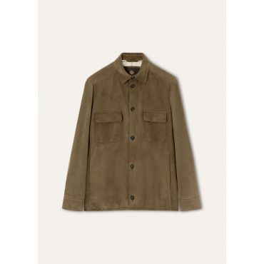 Loro Piana - Loro Piana Overshirt Lowered Suede, Man, Leaf Tea, Size: 50