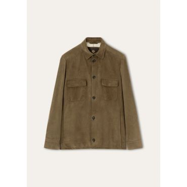 Loro Piana - Loro Piana Overshirt Lowered Suede, Man, Tea Leaf, Size: 56