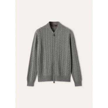 Loro Piana - Cedar Bomber Sweater Cash Gg 8, Man, Glacier Sky, Size: 48