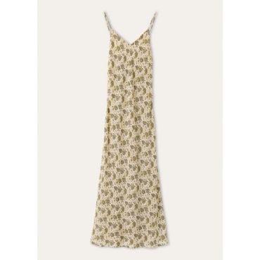 Loro Piana - Marian Dress Fil Coupe' Garden Silk, Woman, Ivory/Goldish Green, Size: 38