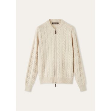 Loro Piana - Cedar Bomber Sweater Cash Gg 8, Woman, Natural Melange, Size: 44