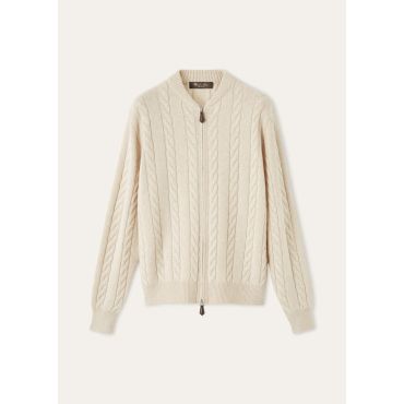 Loro Piana - Cedar Bomber Sweater Cash Gg 8, Woman, Natural Melange, Size: 44