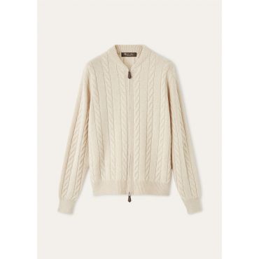 Loro Piana - Cedar Bomber Sweater Cash Gg 8, Woman, Natural Melange, Size: 44