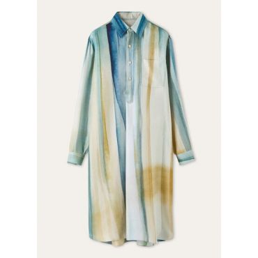 Loro Piana - Kailee Dresses Sunrise Silk Twill, Woman, Ivory/Blue Tie, Size: 44