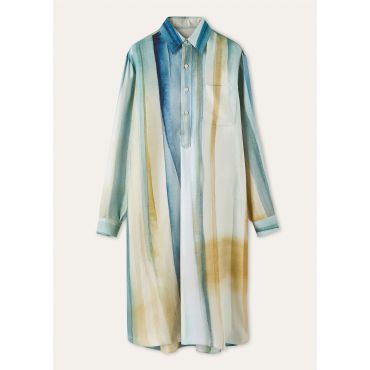 Loro Piana - Kailee Dresses Sunrise Silk Twill, Woman, Ivory/Blue Tie, Size: 44