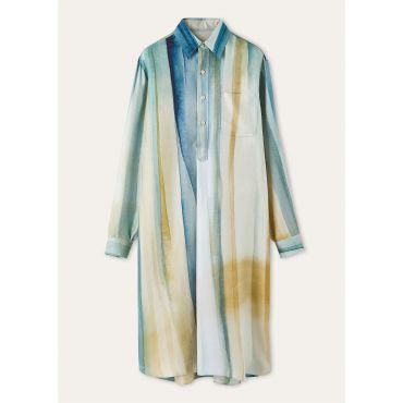 Loro Piana - Kailee Dresses Sunrise Silk Twill, Woman, Ivory/Blue Tie, Size: 44