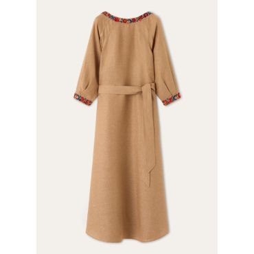 Loro Piana - Mina Embroidered Dress Solaire, Woman, Prickly Pear Oil, Size: 38