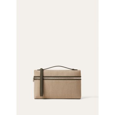 Loro Piana - Extra Pouch L29 Linen Natte/rounded Lth, Man, Light Juta/Cedar Green/Antique Silver, Size: NR