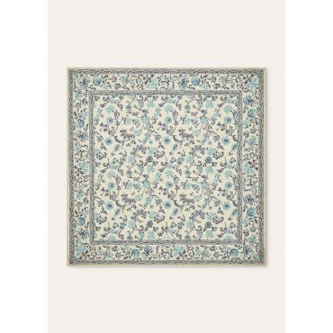 Loro Piana - Jasmine Bloom Foulard 90 Textured Silk, Woman, Ivory/Turquoise, Size: NR