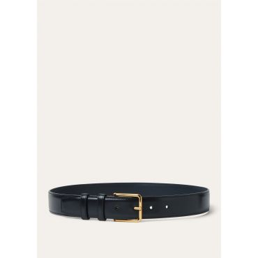 Loro Piana - Mayfair Belt 32 Mm Rounded Satin Leather, Woman, Blue Navy/Sun Gold, Size: M