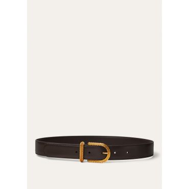 Loro Piana - Textured Inlay Waist Belt Satin Leather, Woman, Colour Pecora Nera/Sun Gold, Size: 90