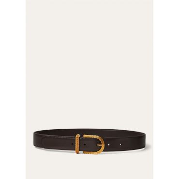 Loro Piana - Textured Inlay Waist Belt Satin Leather, Woman, Colour Pecora Nera/Sun Gold, Size: 90