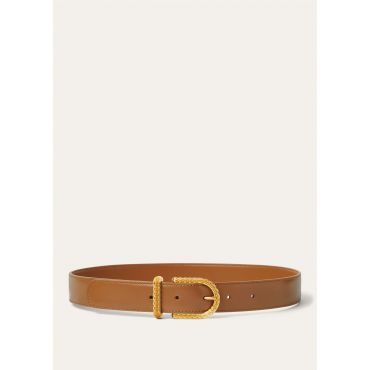 Loro Piana - Textured Inlay Waist Belt Satin Leather, Woman, Colour Vicuna/Sun Gold, Size: 90