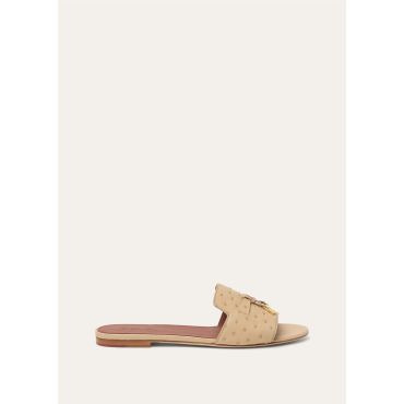 Loro Piana - Summer Charms Flat Mule Ostrich, Woman, Orix/Sun Gold, Size: 37