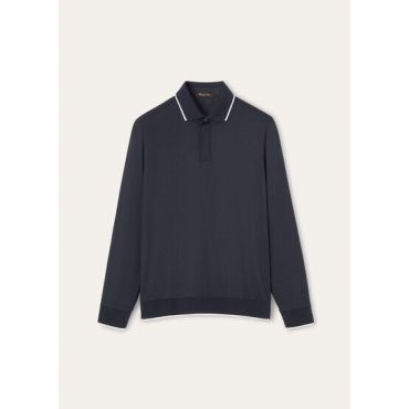 Loro Piana - Polo Ml Waitaki Jersey Lightest Wish, Man, Blue Navy, Size: XL
