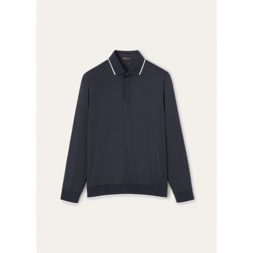 Loro Piana - Polo Ml Waitaki Jersey Lightest Wish, Man, Blue Navy, Size: XL