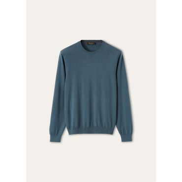 Loro Piana - Sottile Crewneck Sweater Wool Cash Silk Gg 18, Man, Aegean Wave, Size: 54
