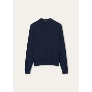 Loro Piana - Sottile Crewneck Sweater Wool Cash Silk Gg 18, Man, Blue Navy, Size: 48