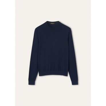 Loro Piana - Sottile Crewneck Sweater Wool Cash Silk Gg 18, Man, Blue Navy, Size: 48
