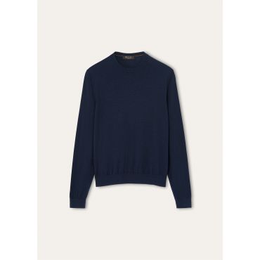 Loro Piana - Sottile Crewneck Sweater Wool Cash Silk Gg 18, Man, Blue Navy, Size: 48