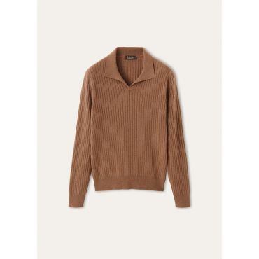 Loro Piana - Lexington Baby Cash Polo Gg 12, Man, Rustic Brown Mel, Size: 46