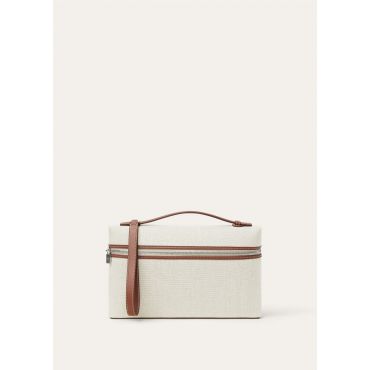 Loro Piana - Extra Pouch L29 Natural Canvas/rounded Leather, Man, Natural/Caramel Sugar/Antique Silver, Size: NR