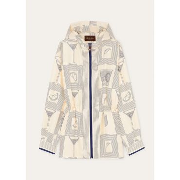 Loro Piana - Rafael Bomber Loro Piana Aperitivo Twill, Woman, Ivory/Blue Halite, Size: 42