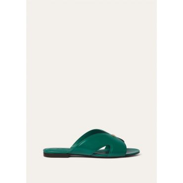 Loro Piana - Vera Flat Mule Glazed Calf, Woman, Mapo Green, Size: 38