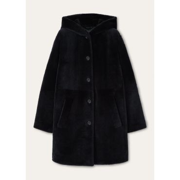 Loro Piana - Herv Parka Merino Shearling, Woman, Blue Navy, Size: 40