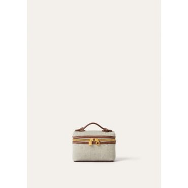 Loro Piana - Extra Pocket Charm Natural Canvas/rounded Leather, Woman, Natural/Caramel Sugar/Sun Gold, Size: NR