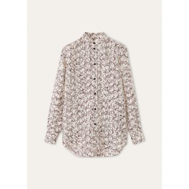 Loro Piana - Thea Korean Collar Shirt Piot Fireworks Linen, Woman, White/Cherry Wine, Size: 42