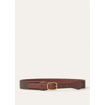 Loro Piana - Binding Belt Cash Tweed/rounded Leather, Woman, Countryside Sage/Burnt Tan/Sun Gold, Size: 65