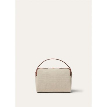 Loro Piana - Lp Travel Pouch Natural Canvas/rounded Leather, Woman, Natural/Caramel Sugar/Sun Gold, Size: NR