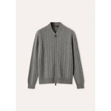 Loro Piana - Cedar Bomber Sweater Cash Gg 8, Man, Glacier Sky, Size: 48