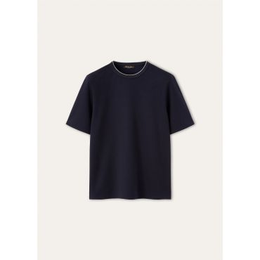 Loro Piana - Mustique T-shirt Cotton Silk, Man, Blue Navy, Size: L