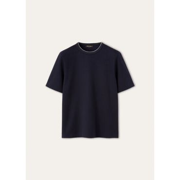 Loro Piana - Mustique T-shirt Cotton Silk, Man, Blue Navy, Size: L