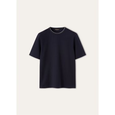 Loro Piana - Mustique T-shirt Cotton Silk, Man, Blue Navy, Size: L