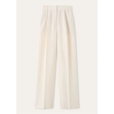 Loro Piana - Lodger Trousers Structured Linen Wool, Woman, Gardenia Ice, Size: 46