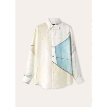 Loro Piana - Thea Square Collar Shirt Libeccio - Twill Shirt, Woman, Ivory/Sky, Size: 38