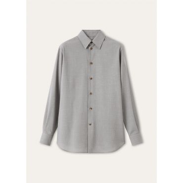 Loro Piana - Thea Square Collar Shirt Zelander Wool Silk, Woman, Green Gray, Size: 46