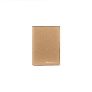 Santoni Beige Tumbled Leather Passport Case Light Brown, Size: One Size