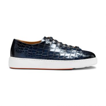 Santoni Men's Blue Alligator Leather Sneaker, Size: 8.5