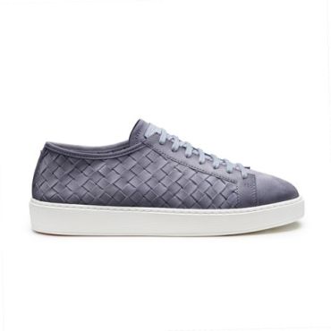 Santoni Men's Light Blue Woven Suede Sneaker, Size: 9