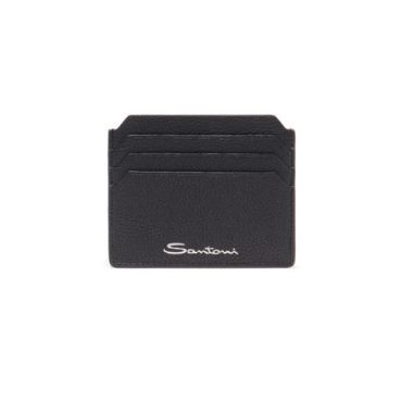 Santoni Black Tumbled Leather Credit Card Holder, Size: One Size